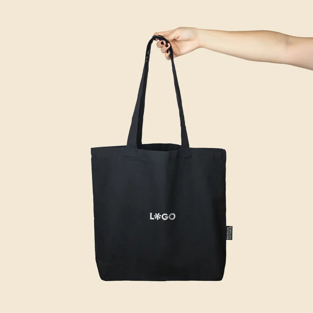 MIRLA: Black recycled cotton bag 180 gsm